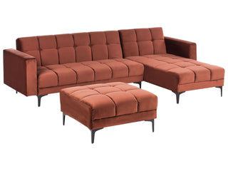 Left Hand Corner Sofa with Ottoman Red Velvet Fabric Upholstery Reclining Backrest 3 Positions Click-Clack Beliani - 580373