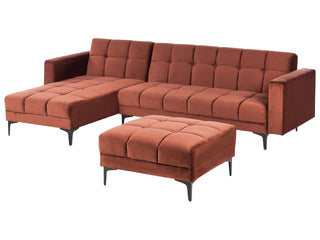 Right Hand Corner Sofa with Ottoman Red Velvet Fabric Upholstery Reclining Backrest 3 Positions Click-Clack Beliani - 580354
