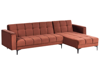 Left Hand Corner Sofa with Ottoman Red Velvet Fabric Upholstery Reclining Backrest 3 Positions Click-Clack Beliani - 580316