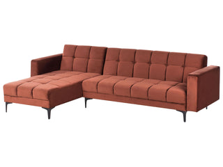 Right Hand Corner Sofa with Ottoman Red Velvet Fabric Upholstery Reclining Backrest 3 Positions Click-Clack Beliani - 580335