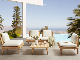 5 Piece Garden Set | Light Wood | Light Beige | Boho Design | Outdoor Sofa Armchair Conversation Set - Sofa In Store