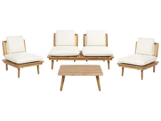 5 Piece Garden Set | Light Wood | Light Beige | Boho Design | Outdoor Sofa Armchair Conversation Set - Sofa In Store