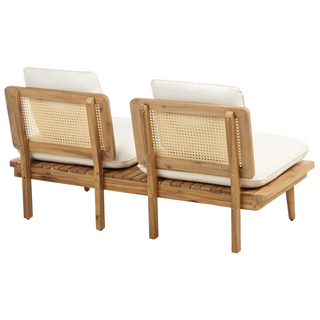 5 Piece Garden Set | Light Wood | Light Beige | Boho Design | Outdoor Sofa Armchair Conversation Set - Sofa In Store