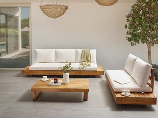 Garden Sofa Set  Light Wood Certified Acacia Outdoor 5 Seater 2 Sofas with Coffee Table Cushions Modern Design Beliani - 582028 - Sofa In Store