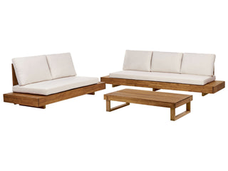 Garden Sofa Set  Light Wood Certified Acacia Outdoor 5 Seater 2 Sofas with Coffee Table Cushions Modern Design Beliani - 582028 - Sofa In Store