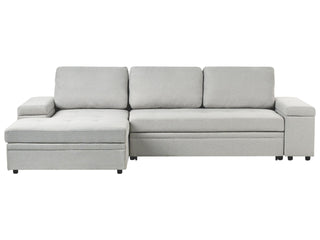 Corner Sofa Bed Light Grey Fabric Upholstered Right Hand Orientation with Storage Bed Beliani - Sofa In Store