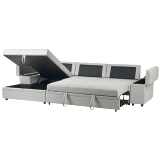 Corner Sofa Bed Light Grey Fabric Upholstered Right Hand Orientation with Storage Bed Beliani - Sofa In Store