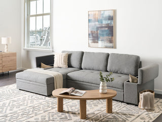Corner Sofa Bed Grey Fabric Upholstered Right Hand Orientation with Storage Bed Beliani - 584408 - Sofa In Store