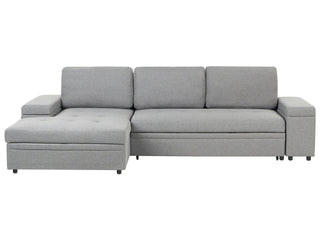 Corner Sofa Bed Grey Fabric Upholstered Right Hand Orientation with Storage Bed Beliani - 584408 - Sofa In Store