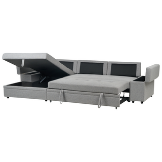 Corner Sofa Bed Grey Fabric Upholstered Right Hand Orientation with Storage Bed Beliani - 584408 - Sofa In Store