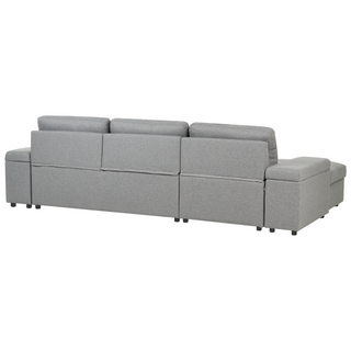 Corner Sofa Bed Grey Fabric Upholstered Right Hand Orientation with Storage Bed Beliani - 584408 - Sofa In Store