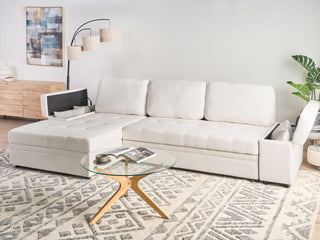 Corner Sofa Bed White Boucle Upholstered Right Hand Orientation with Storage Bed Beliani - Sofa In Store