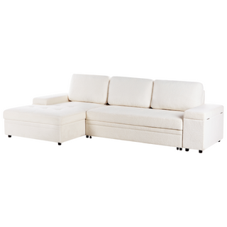 Corner Sofa Bed White Boucle Upholstered Right Hand Orientation with Storage Bed Beliani - Sofa In Store