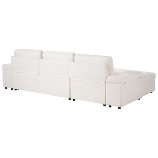 Corner Sofa Bed White Boucle Upholstered Right Hand Orientation with Storage Bed Beliani - Sofa In Store
