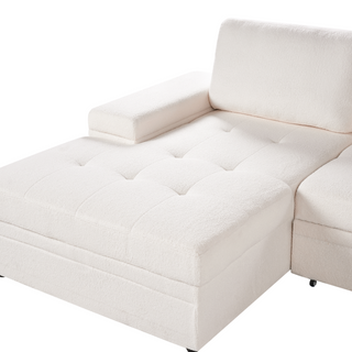 Corner Sofa Bed White Boucle Upholstered Right Hand Orientation with Storage Bed Beliani - Sofa In Store