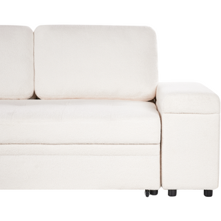 Corner Sofa Bed White Boucle Upholstered Right Hand Orientation with Storage Bed Beliani - Sofa In Store