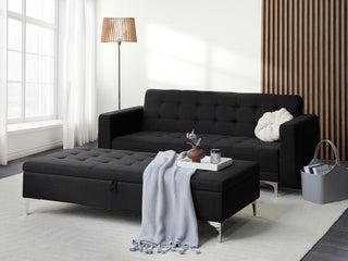 Sofa Bed Graphite Grey Tufted Fabric Upholstery with Storage Ottoman Modern Living Room Modular 3 Seater Silver Legs Track Arm Beliani - Sofa In Store