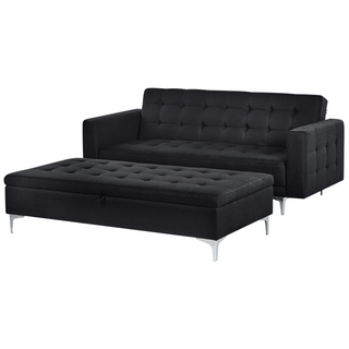 Sofa Bed Graphite Grey Tufted Fabric Upholstery with Storage Ottoman Modern Living Room Modular 3 Seater Silver Legs Track Arm Beliani - Sofa In Store