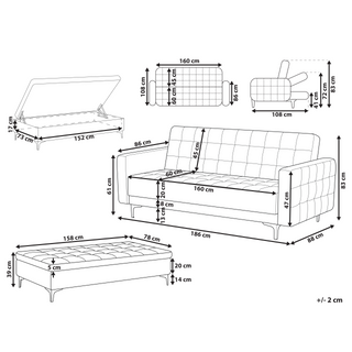 Sofa Bed Graphite Grey Tufted Fabric Upholstery with Storage Ottoman Modern Living Room Modular 3 Seater Silver Legs Track Arm Beliani - Sofa In Store