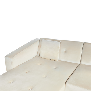 Corner Sofa Bed with 3 Pillows Beige Velvet Upholstery Light Wood Legs Reclining Right Hand Chaise Longue 4 Seater Beliani
