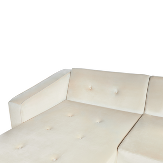 Corner Sofa Bed with 3 Pillows Beige Velvet Upholstery Light Wood Legs Reclining Right Hand Chaise Longue 4 Seater Beliani