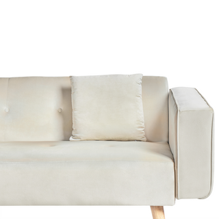 Corner Sofa Bed with 3 Pillows Beige Velvet Upholstery Light Wood Legs Reclining Right Hand Chaise Longue 4 Seater Beliani