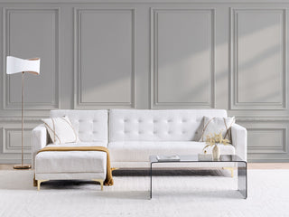 Corner Sofa Bed White Tufted Fabric Boucle Gold Legs Modern L-Shaped Modular 4 Seater Right Hand Chaise Longue Beliani