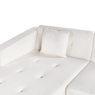 Corner Sofa Bed with 3 Pillows White Boucle Upholstery Light Wood Legs Reclining Right Hand Chaise Longue 4 Seater Beliani