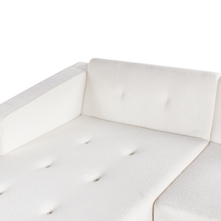 Corner Sofa Bed with 3 Pillows White Boucle Upholstery Light Wood Legs Reclining Right Hand Chaise Longue 4 Seater Beliani