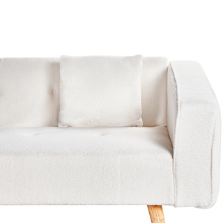 Corner Sofa Bed with 3 Pillows White Boucle Upholstery Light Wood Legs Reclining Right Hand Chaise Longue 4 Seater Beliani