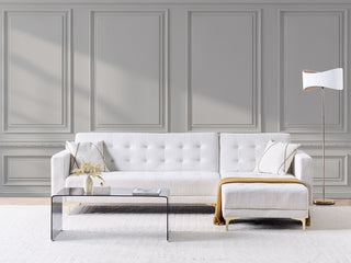 Corner Sofa Bed White Tufted Fabric Boucle Gold Legs Modern L-Shaped Modular 4 Seater Left Hand Chaise Longue Beliani