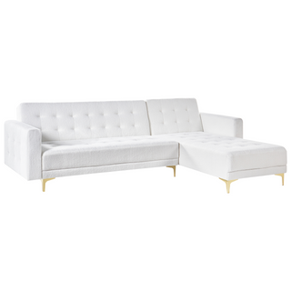 Corner Sofa Bed White Tufted Fabric Boucle Gold Legs Modern L-Shaped Modular 4 Seater Left Hand Chaise Longue Beliani