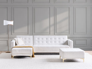 Corner Sofa Bed White Tufted Boucle Fabric Gold Legs Modern L-Shaped Modular 4 Seater with Ottoman Right Hand Chaise Longue Beliani - Sofa In Store