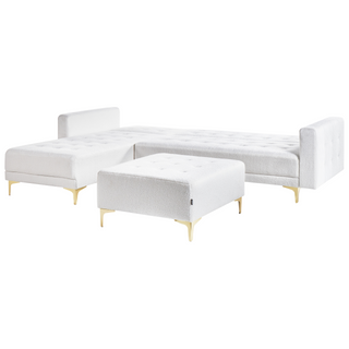 Corner Sofa Bed White Tufted Boucle Fabric Gold Legs Modern L-Shaped Modular 4 Seater with Ottoman Right Hand Chaise Longue Beliani - Sofa In Store