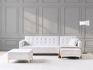 Corner Sofa Bed White Tufted Boucle Fabric Gold Legs Modern L-Shaped Modular 4 Seater with Ottoman Left Hand Chaise Longue Beliani - Sofa In Store