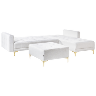 Corner Sofa Bed White Tufted Boucle Fabric Gold Legs Modern L-Shaped Modular 4 Seater with Ottoman Left Hand Chaise Longue Beliani - Sofa In Store