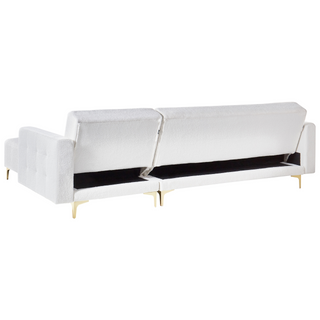 Corner Sofa Bed White Tufted Boucle Fabric Gold Legs Modern L-Shaped Modular 4 Seater with Ottoman Left Hand Chaise Longue Beliani - Sofa In Store