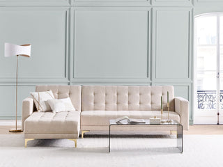 Corner Sofa Bed Beige Tufted Fabric Gold Legs Modern L-Shaped Modular 4 Seater Right Hand Chaise Longue Beliani