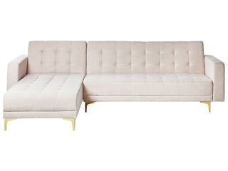 Corner Sofa Bed Beige Tufted Fabric Gold Legs Modern L-Shaped Modular 4 Seater Right Hand Chaise Longue Beliani
