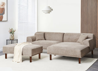 Left Hand Fabric Corner Sofa with Ottoman Taupe Water-Repellent Upholstery 4-Seater Minimalistic Style Beliani - Sofa In Store