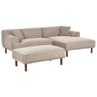Left Hand Fabric Corner Sofa with Ottoman Taupe Water-Repellent Upholstery 4-Seater Minimalistic Style Beliani - Sofa In Store