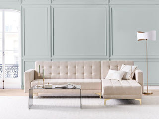 Corner Sofa Bed Beige Tufted Fabric Gold Legs Modern L-Shaped Modular 4 Seater Left Hand Chaise Longue Beliani