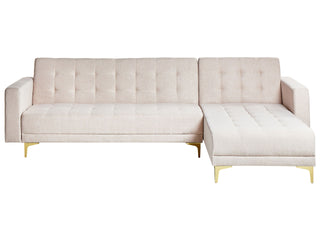 Corner Sofa Bed Beige Tufted Fabric Gold Legs Modern L-Shaped Modular 4 Seater Left Hand Chaise Longue Beliani