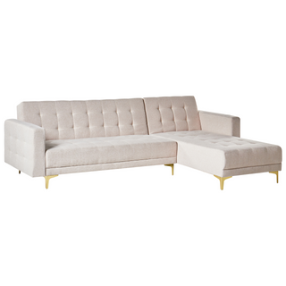 Corner Sofa Bed Beige Tufted Fabric Gold Legs Modern L-Shaped Modular 4 Seater Left Hand Chaise Longue Beliani