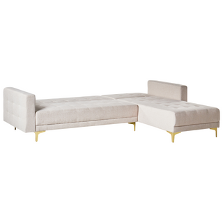 Corner Sofa Bed Beige Tufted Fabric Gold Legs Modern L-Shaped Modular 4 Seater Left Hand Chaise Longue Beliani