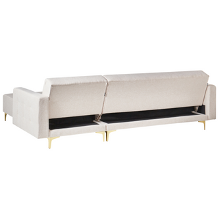 Corner Sofa Bed Beige Tufted Fabric Gold Legs Modern L-Shaped Modular 4 Seater Left Hand Chaise Longue Beliani