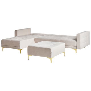 Corner Sofa Bed | Tufted Fabric | Beige | L-Shaped Modular with Ottoman | Modern Design - Sofa In Store