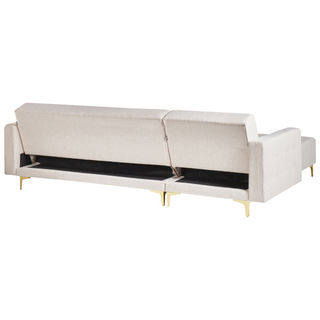 Corner Sofa Bed | Tufted Fabric | Beige | L-Shaped Modular with Ottoman | Modern Design - Sofa In Store
