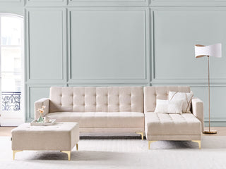Corner Sofa Bed | Tufted Fabric | Beige | L-Shaped Modular with Ottoman | Modern Design - Sofa In Store