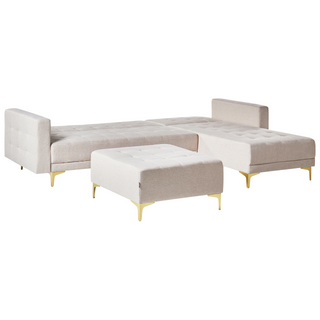 Corner Sofa Bed | Tufted Fabric | Beige | L-Shaped Modular with Ottoman | Modern Design - Sofa In Store